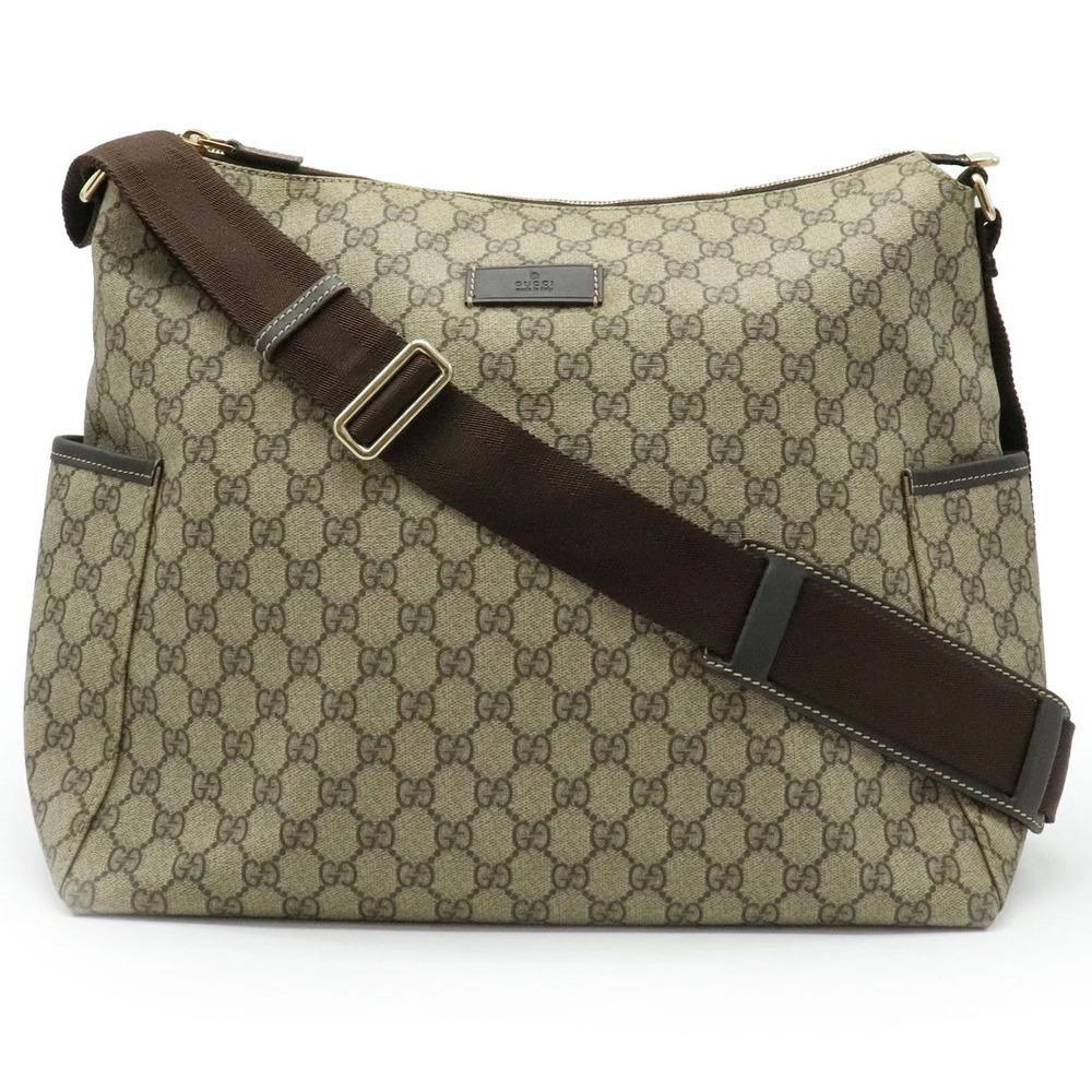 Gucci GG Supreme Plus Crossbody Bag Mothers Leather Beige Cream Dark Brown